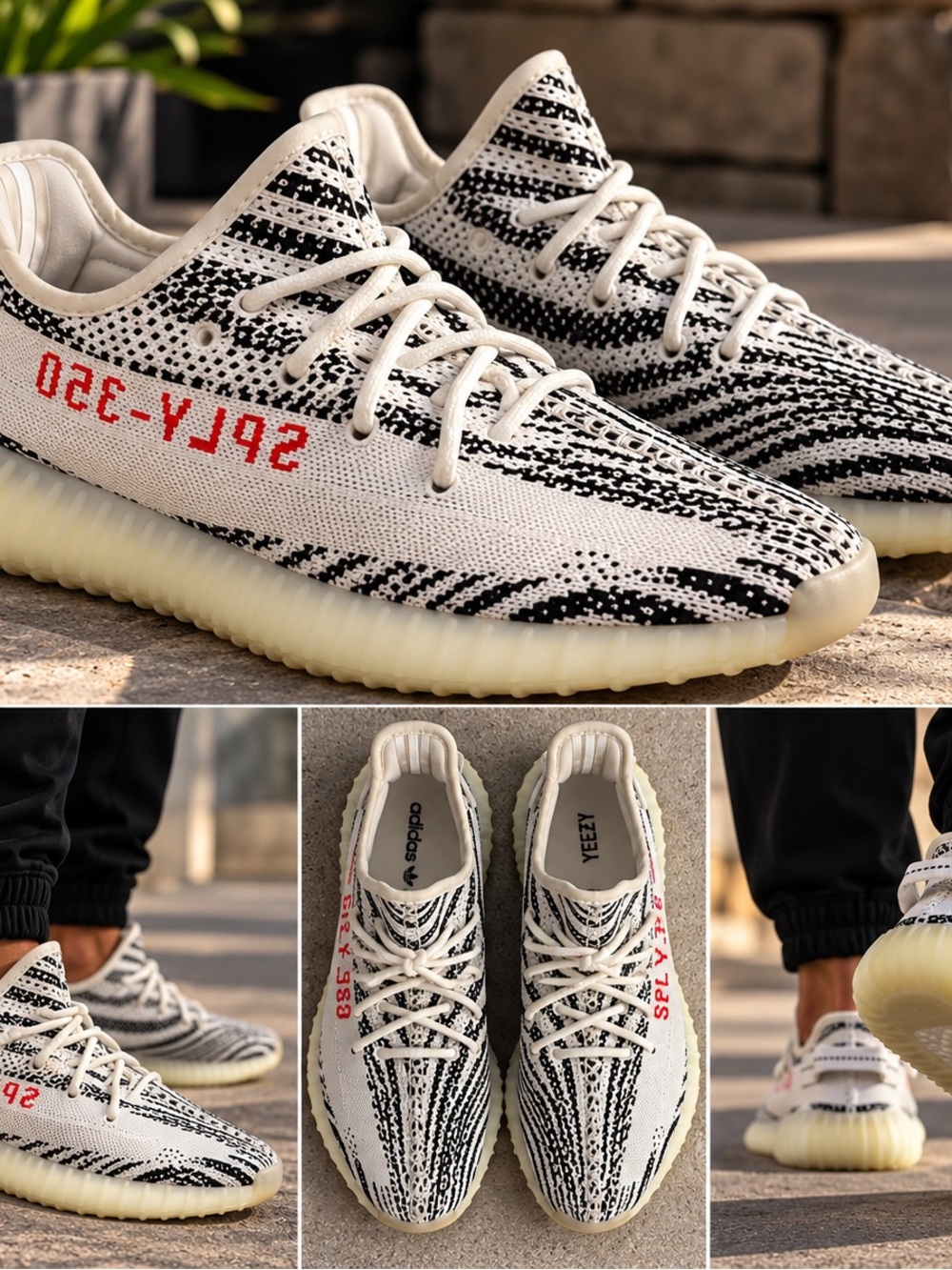 Yeezy Boost 350 V2 Zebra — Men’s White/Black Sneakers with Red Script